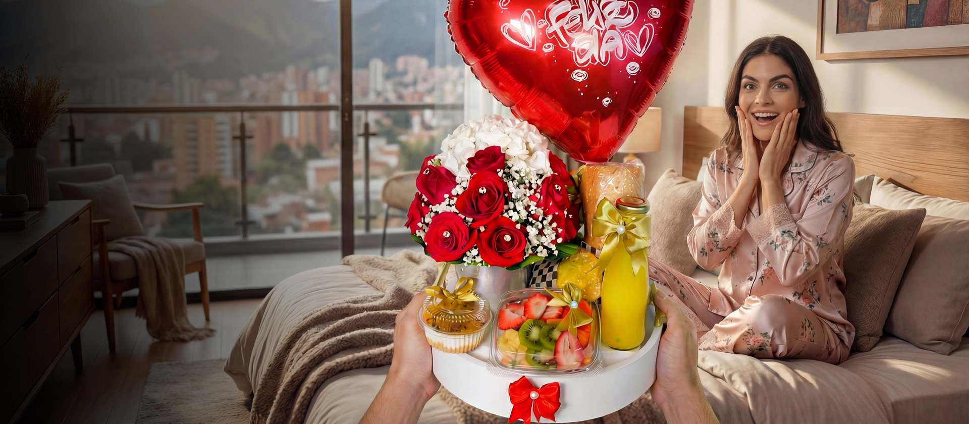 Desayuno sorpresa a la cama sorprende a la chica