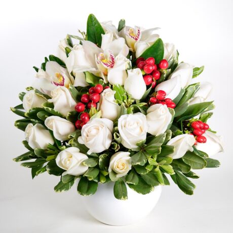 bombonera de rosas blancas