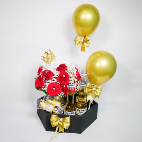 caja sorpresa con rosas y cervezas corona