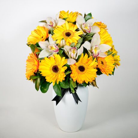 Florero Gerberas con Orquídeas