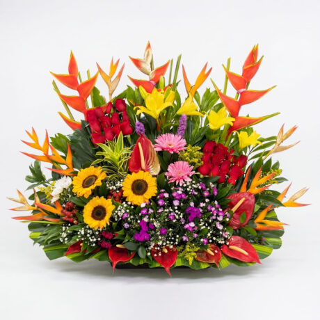 ramo exotico con opalos heliconias rosas y girasoles